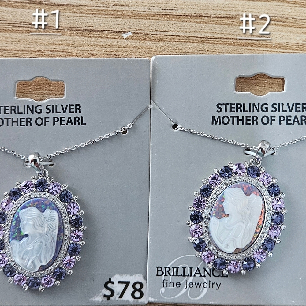 Brilliance Sterling Silver Mother of Pearl Necklace with Purple Accents